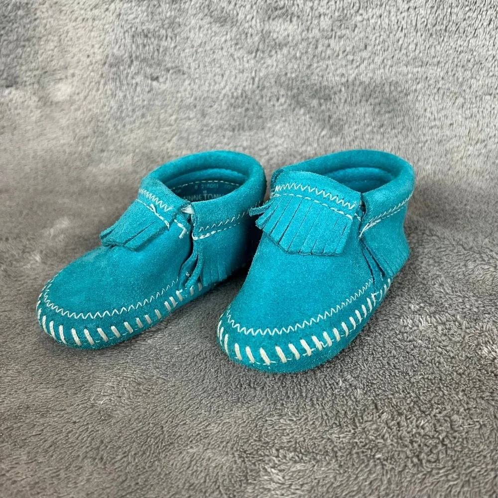 Minnetonka Infant Riley Booties Turquoise Suede Leather Fringe Size 0